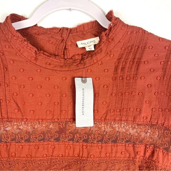 NWT Anthropologie Pilcro Orange Mock Neck Tiered Lace Trim Mini Dress XL P - Picture 6 of 7